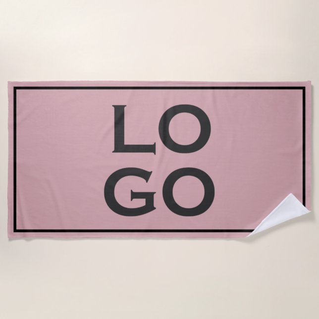 Serviette De Plage Logo personnalisé sur Dusty Rose avec cadre (Devant)