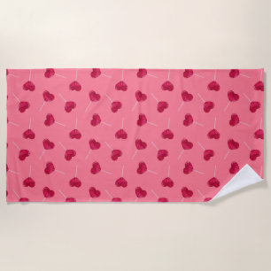 Serviette De Plage Lollipopes du Coeur Rouge et motif sur rouge chaud