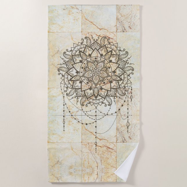 Serviette De Plage Lotus Mandala sur le marbre de Tan (Devant)