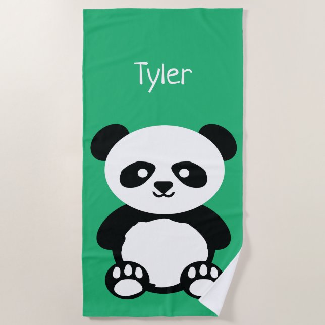 Serviette De Plage L'ours panda Kawaii personnalisé badine le vert (Devant)