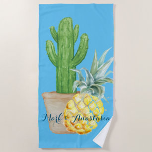 Serviette De Plage Love Blue Pineapple and Cactus