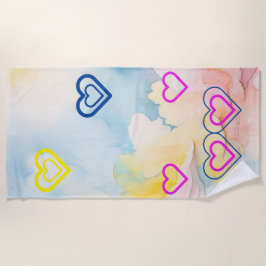 Serviette De Plage Lumière et Coeurs Bleus