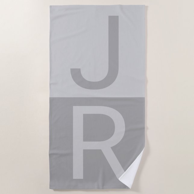 Serviette De Plage Lumineuses Gris & Gris Initiales Modernes Monogram (Devant)