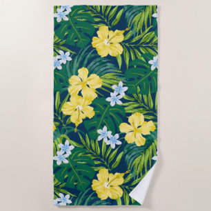 Serviette De Plage Luna Hibiscus Garden Hawaiian - Jaune et Marine