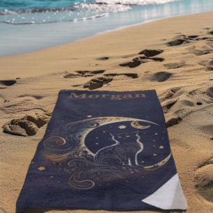 Serviette De Plage Lune de chat mystique - Cadeau Celestial personnal