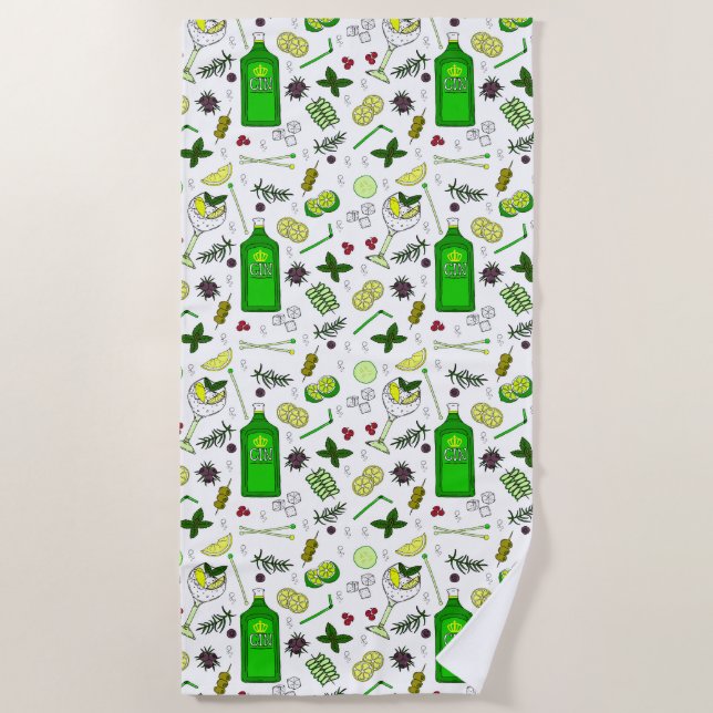 Serviette De Plage Lunettes de cocktail Gin Tonic Boissons Mixologue (Devant)