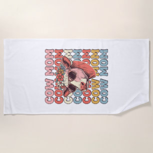 Serviette De Plage Lunettes de soleil rétro Cow Mom gravure vintage C