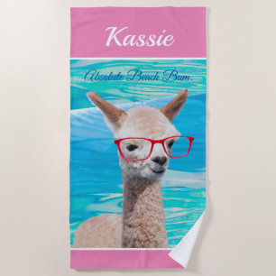 Serviette De Plage Lunettes rouges Cute Alpaca Personnalisez le messa