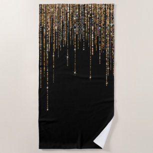 Serviette De Plage Luxe Chic Black Gold Fringe Parties scintillant ét