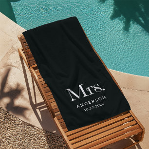 Serviette De Plage Luxe Elegance Black Date Mme et Mariage