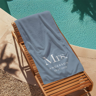 Serviette De Plage Luxe Elegance Dusty Blue   Date Mme et Mariage