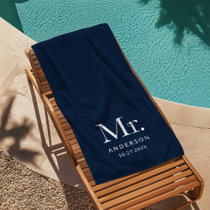 Serviette De Plage Luxe Elegance Navy Blue Date du ministre et du M