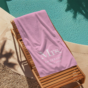 Serviette De Plage Luxe Elegance Rose Date Mme et Mariage