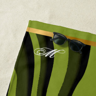 Serviette De Plage Luxe Soft Green Gold 3D Zebra Wave