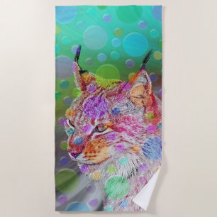 Serviette De Plage Lynx souriant et coloré - abstrait