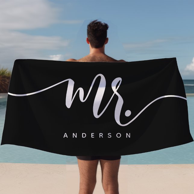 Serviette De Plage M. Black Et White, Nouveau marié Groom Personnalis (Créateur téléchargé)