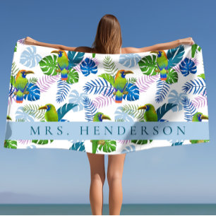 Serviette De Plage Macao et Palm Feuilles Tropical Personnalisé