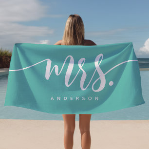 Serviette De Plage Madame Teal et Blanche Nouvellement Mariée Personn