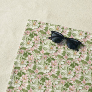Serviette De Plage Magnolias vintage rose et blanc