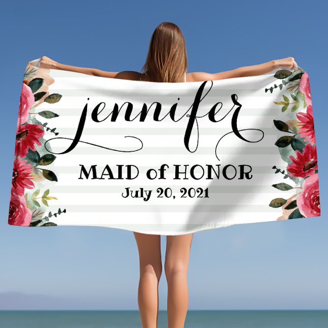 Serviette De Plage Maid of Honor Bachelorette Personnalisé (Maid of Honor Bachelorette Personalized Beach Towel)