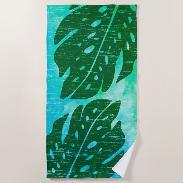 Serviette De Plage Maikai Hawaiian Monstera Feuille Cravate-Dye Mélan (Devant)
