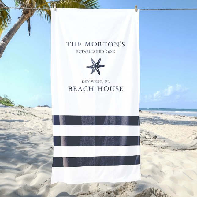 Serviette De Plage Maison de plage de la famille de poissons Starfish (Nautical Starfish Family Beach House Beach Towel)
