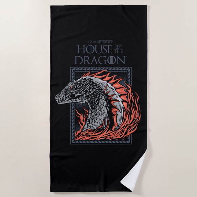 Serviette De Plage MAISON DU DRAGON | Profil de dragon en flammes (Devant)