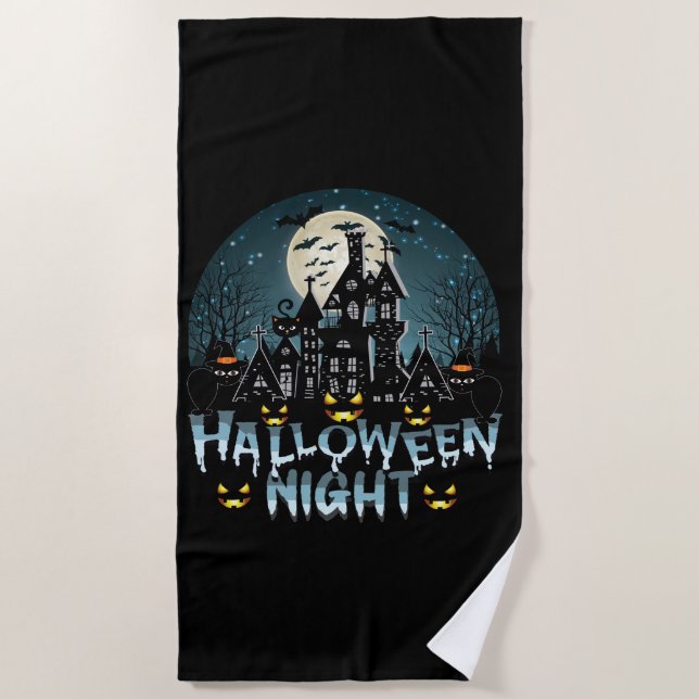 Serviette De Plage Maison hantée, Soirée d'Halloween effrayante (Devant)