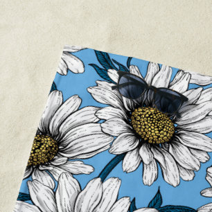 Serviette De Plage Maisonnettes, fleurs sauvages sur bleu