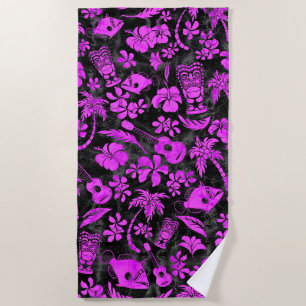 Serviette De Plage Makapuu Beach Batik hawaïen Noir et rose