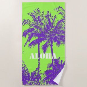 Serviette De Plage Makena Beach Hawaiian Sketchy Palms Lime