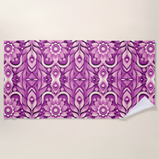 Serviette De Plage Mandala botanique violet – Géométrie florale éléga