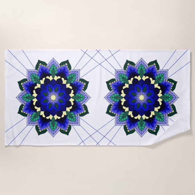 Serviette De Plage Mandala Motif 02 en bleu foncé Beach Towel (Devant)