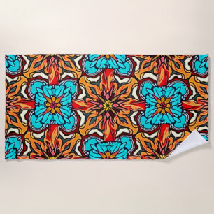 Serviette De Plage Mandala Répétitif Floral Vibrant Art