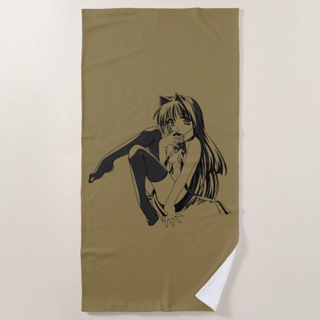 Serviette De Plage Manga, Neko Catgirl Furry Anime Loli Slave (Devant)