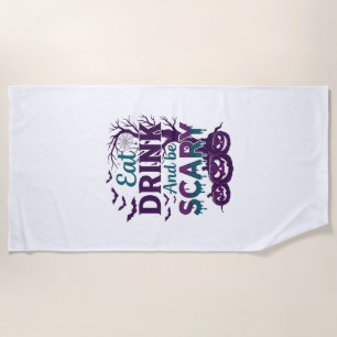 Serviette De Plage Manger Boire Être Effrayant Halloween Arbre Squele