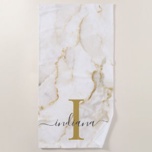 Serviette De Plage Marbre à motif monogramme moderne personnalisé