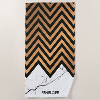 Serviette De Plage Marbre blanc Avec Chevrons D'Or