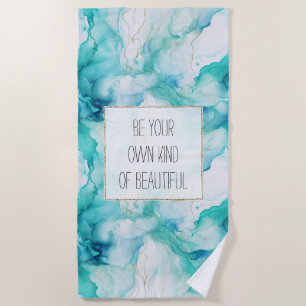 Serviette De Plage Marbre blanc d'or Aqua Mint