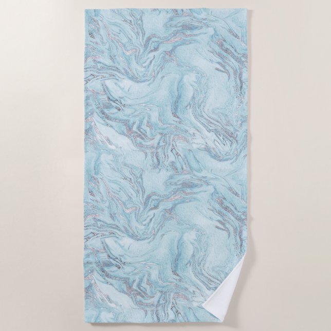 Serviette De Plage Marbre bleu Aqua Silver (Devant)