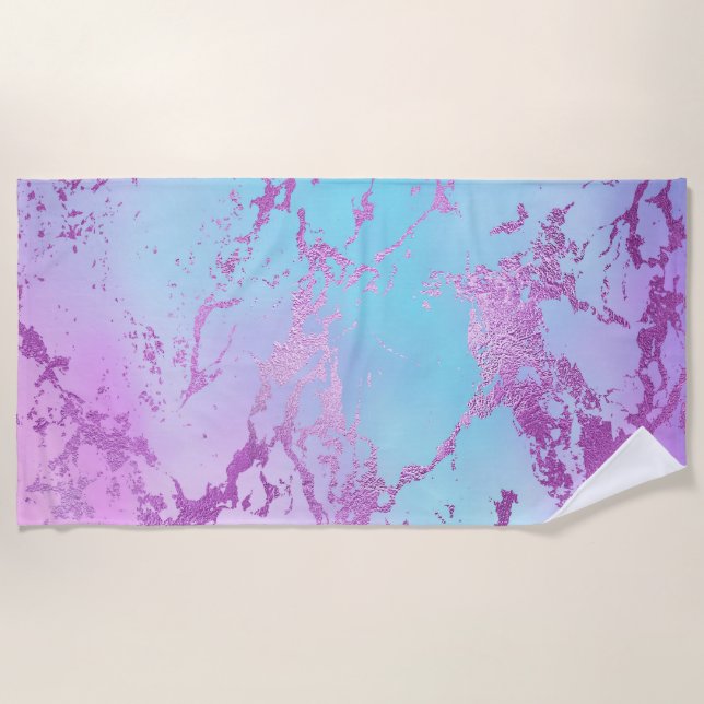 Serviette De Plage Marbre chic | Glam violet violet violet bleu Ombre (Devant)