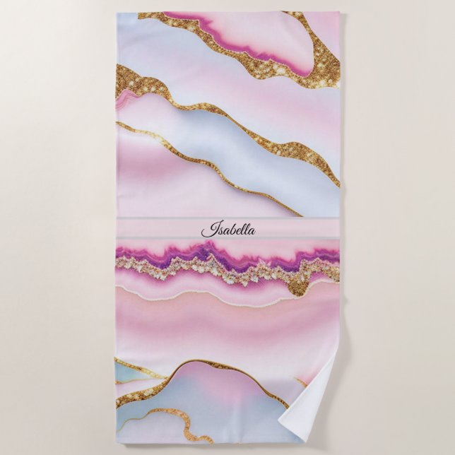 Serviette De Plage Marbre rose clair Agate Collection tendance (Devant)