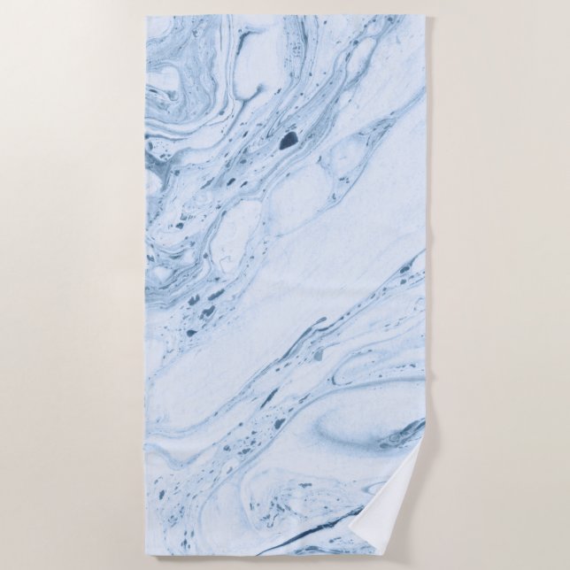 Serviette De Plage Marbre tourbillonne en blanc bleu-gris clair (Devant)