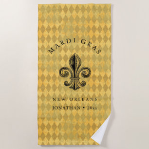 Serviette De Plage Mardi Gras Fleur-de-lis Harlequin Ajouter Nom et a