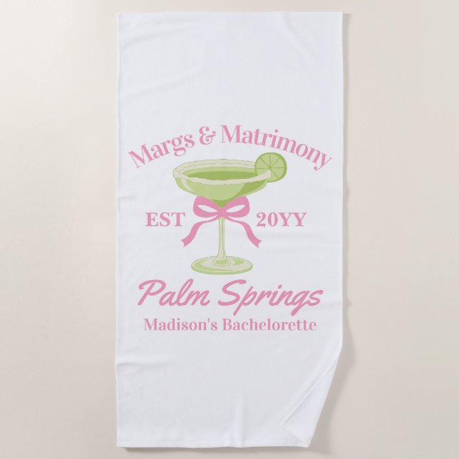 Serviette De Plage Marges et Mariage Margaritas Bachelorette Party (Devant)