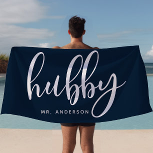 Serviette De Plage Mari Époux Bleu Nuit Et Blanc Jeune Marié