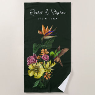 Serviette De Plage Mariage Été Floral Élégant Tropical Colibri