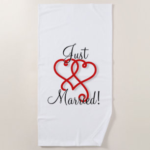 Serviette De Plage Marié avec le coeur Tourbillonnant rouge