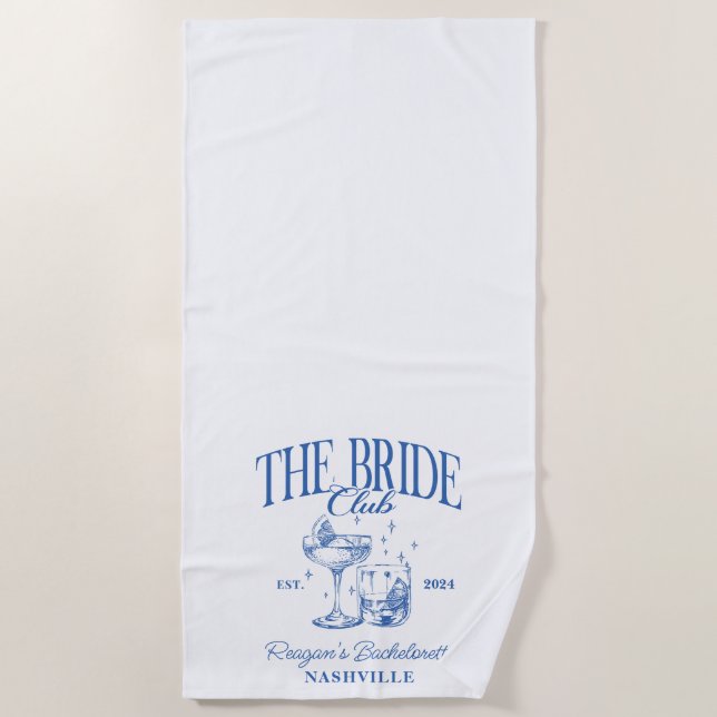 Serviette De Plage Mariée Cocktail Rétro Bleu Demoiselle d'Honneur (Devant)