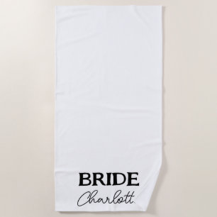 Serviette De Plage Mariée élégante noire écriture blanche